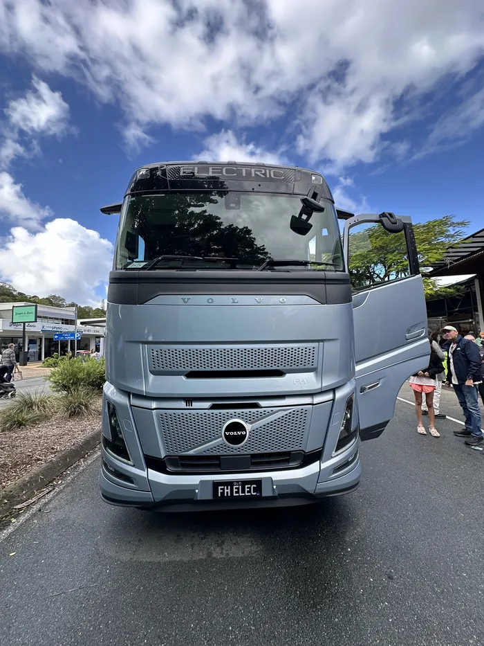 Front view of the Volvo electric truck at the Noosa EV Expo